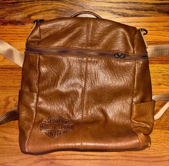 Harley-Davidson Handbags - Harley-Davidson Brown Faux Leather Mini Backpack Purse with Zipper Detail